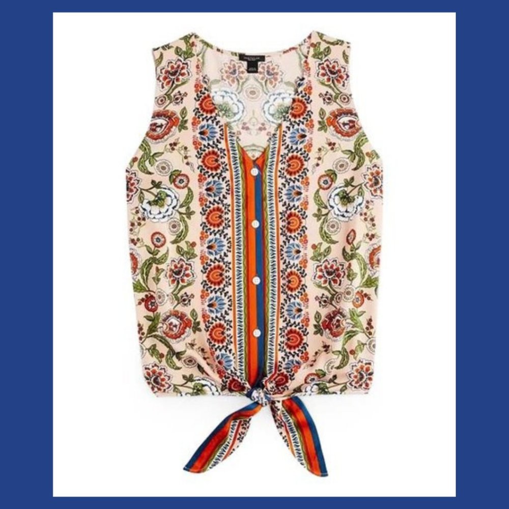 Ann Taylor Factory Floral Tie-Front Tank- Vintage Blush, Size M